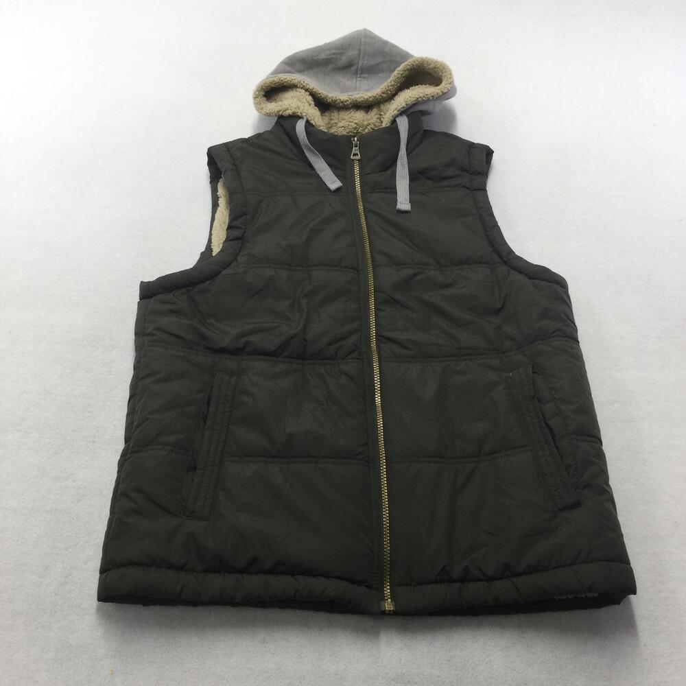 Weatherproof Vintage Vest Mens Medium Green Quilted Sherpa Lined Hooded Outdoor